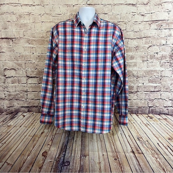 Bugatchi Check Linen Blend Long Sleeve Button Shirt - Picture 1 of 10